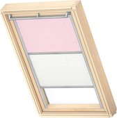 VELUX Origineel Verduisterend Rolgordijn Plus Plissé (DFD), Zilveren Kozijn, S06, 606, 4, Pink Stars