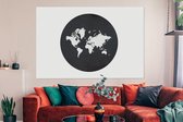 Canvas Wereldkaart - 150x100 - Wanddecoratie Wereldkaart - Zwart Wit - Cirkel