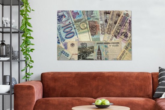Toile de billets de rouble russe 140x90 cm - Tirage photo sur toile (Décoration murale salon / chambre)