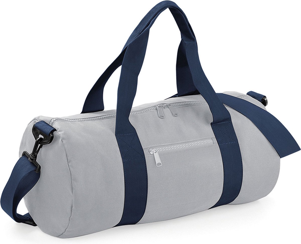 Bagbase Gewoon Varsity Barrel / Duffle Bag (20 Liter) (Lichtgrijs / Franse marine)