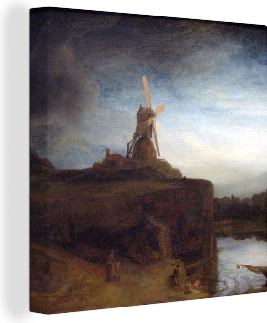 Canvas Schilderij De molen - Schilderij van Rembrandt van Rijn - 20x20 cm - Wanddecoratie