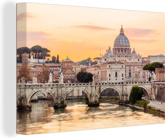 Canvas Schilderij Skyline van Rome in Italië - 120x80 cm - Wanddecoratie