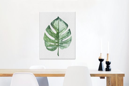 Illustration aquarelle d'une feuille verte 60x80 cm - Tirage photo sur toile (Décoration murale salon / chambre)