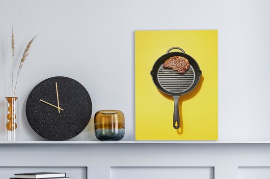 Steak frit dans une poêle toile 2cm 30x40 cm - petit - Tirage photo sur toile (Décoration murale salon / chambre)