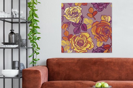 Toile Peinture Roses - Jaune - Motifs - 90x90 cm - Décoration murale