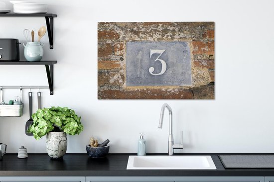 Tableau sur toile numéro 3 signe numéro de maison - 90x60 cm - Décoration murale