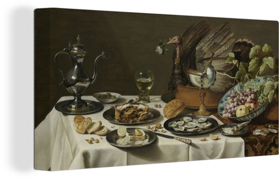 Nature morte avec tarte à la dinde - Peinture de Pieter Claesz 40x20 cm - Tirage photo sur toile (Décoration murale salon / chambre)