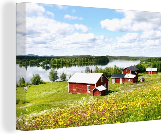 Peintures sur toile - Maisons norvégiennes un jour d'été en Laponie - 150x100 cm - Décoration murale
