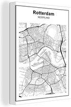 Peintures sur toile - Plan de la ville - Zwart Wit - Rotterdam - 30x40 cm - Décoration murale