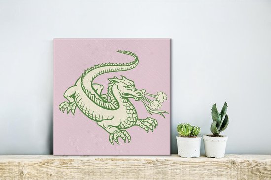 Illustration pour enfants d'un dragon avec langue fendue 20x20 cm - petit - Tirage photo sur toile (Décoration murale salon / chambre) / Peintures sur toile Animaux