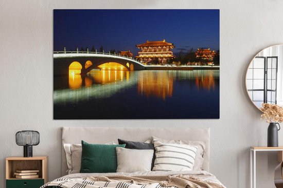 Peinture sur toile 150x100 cm - Décoration murale Datang Xian la nuit - Décoration murale salon - Décoration chambre - Accessoires chambre - Peintures