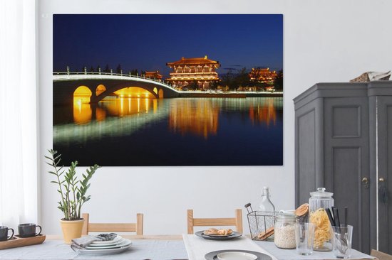 Peinture sur toile 150x100 cm - Décoration murale Datang Xian la nuit - Décoration murale salon - Décoration chambre - Accessoires chambre - Peintures