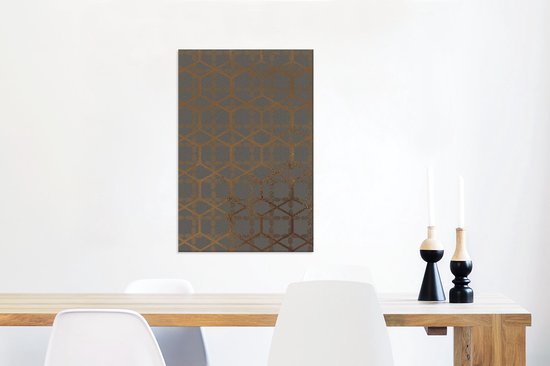 Motif Luxe aux lignes bronze sur fond gris-bleu 40x60 cm - Tirage photo sur toile (Décoration murale salon / chambre)