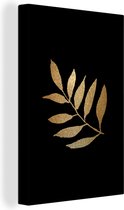 Branche à fines feuilles dorées allongées sur fond noir 40x60 cm - Tirage photo sur toile (Décoration murale salon / chambre)