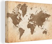 Canvas Wereldkaart - 60x40 - Wanddecoratie Wereldkaart - Vintage - Aarde