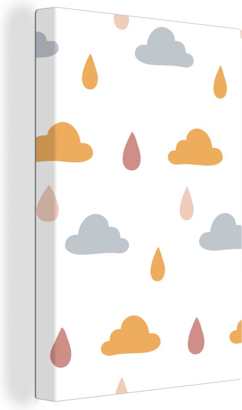 Illustration pour enfants de style bohème avec nuages et gouttes de pluie 120x180 cm - Tirage photo sur toile (Décoration murale salon / chambre) XXL / Groot format!