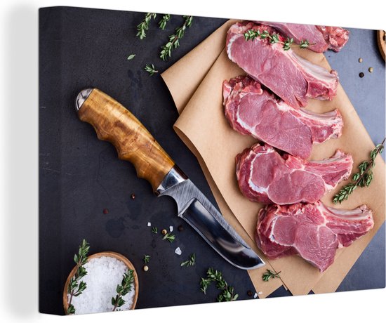 Quelques steaks du boucher sur toile 60x40 cm - Tirage photo sur toile (Décoration murale salon / chambre)