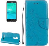 Voor ASUS Zenfone Go ZB500KL Geperst bloemenpatroon Horizontale flip lederen tas met houder & kaartsleuven en portemonnee (blauw)