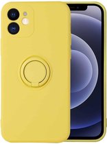 Effen kleur vloeibare siliconen schokbestendige volledige dekking beschermhoes met ringhouder voor iPhone 12 (geel)