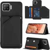 Voor OPPO F17 Skin Feel PU + TPU + PC Achterkant Schokbestendig hoesje met kaartsleuven & houder & fotolijst (zwart)