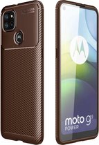 Voor Motorola Moto G9 Power Carbon Fiber Texture Shockproof TPU Case (Bruin)