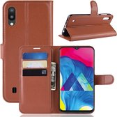 Litchi Texture Horizontale Flip Leren Case voor Galaxy M10, met houder & portemonnee & kaartsleuven (bruin)