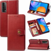 Voor Huawei P Smart 2021 retro effen kleur lederen gesp telefoonhoes met lanyard & fotolijst & kaartsleuf & portemonnee & standaardfunctie (rood)