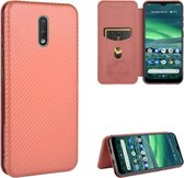 Voor Nokia 2.3 Carbon Fiber Texture Magnetische Horizontale Flip TPU + PC + PU Leather Case met Card Slot (Brown)