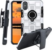 Voor iPhone XS 3 in 1 Cube PC + TPU beschermhoes met 360 graden draaien zwarte ringhouder (zilver)