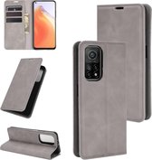 Voor Geschikt voor Xiaomi Mi 10T / 10T Pro Retro-skin Business magnetische zuignap lederen tas met houder & kaartsleuven & portemonnee (grijs)