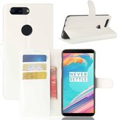 Voor OnePlus 5T Litchi Texture Horizontale Flip PU-lederen hoes met houder & kaartsleuven en portemonnee (wit)