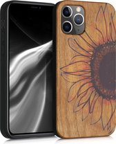 kwmobile telefoonhoesje compatibel met Apple iPhone 11 Pro - Hoesje met bumper in geel / donkerbruin / lichtbruin - kersenhout - Wood Sunflower design