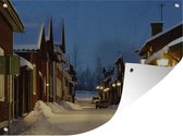 Tuinposter - Tuindoek - Tuinposters buiten - Cottages in een winternacht in Zweden - 120x90 cm - Tuin