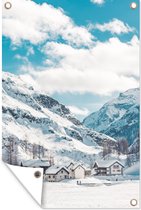 Muurdecoratie Alpen - Sneeuw - Bergen - 120x180 cm - Tuinposter - Tuindoek - Buitenposter