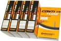 Een groep van vijf Conti Tube Race 28 (700C) dozen, waarvan er één open is.