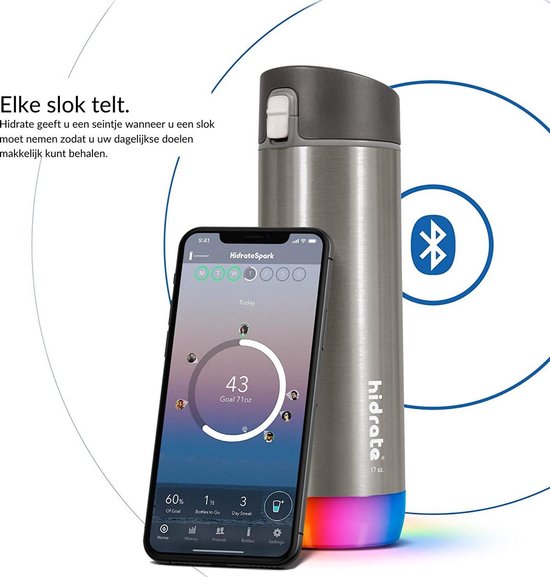 Hidrate Spark Chug – slimme waterfles – 620ml – zilverkleurig
