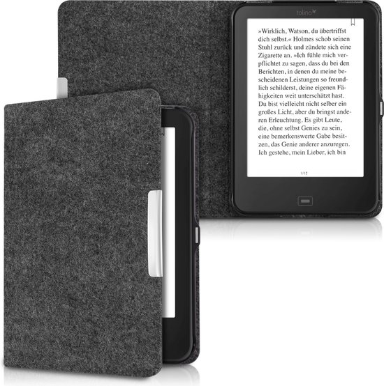 kwmobile hoes geschikt voor Tolino Shine 2 HD - e-reader beschermhoes van vilt - donkergrijs van Merkloos — afbeelding 5