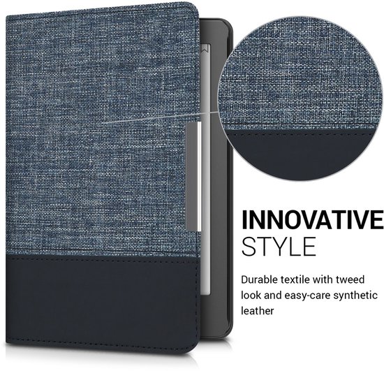 kwmobile hoes geschikt voor Kobo Aura Edition 2 - Canvas beschermhoes in donkerblauw / zwart - Voor e-reader van Merkloos — afbeelding 2