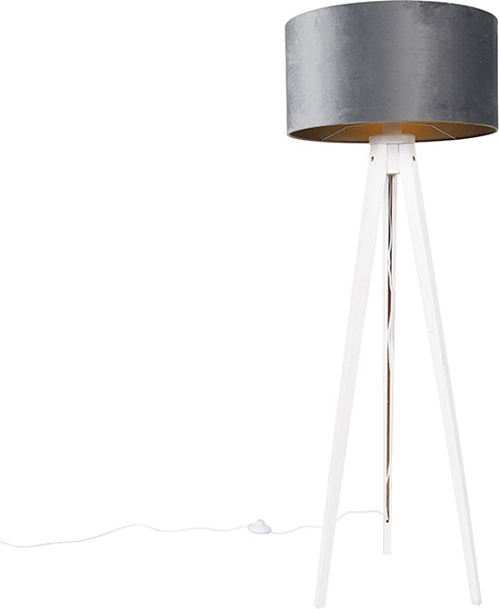 QAZQA tripod_classic - Moderne Tripod | driepoot vloerlamp | Staande Lamp - 1 lichts - H 136 cm - Grijs - Woonkamer | Slaapkamer