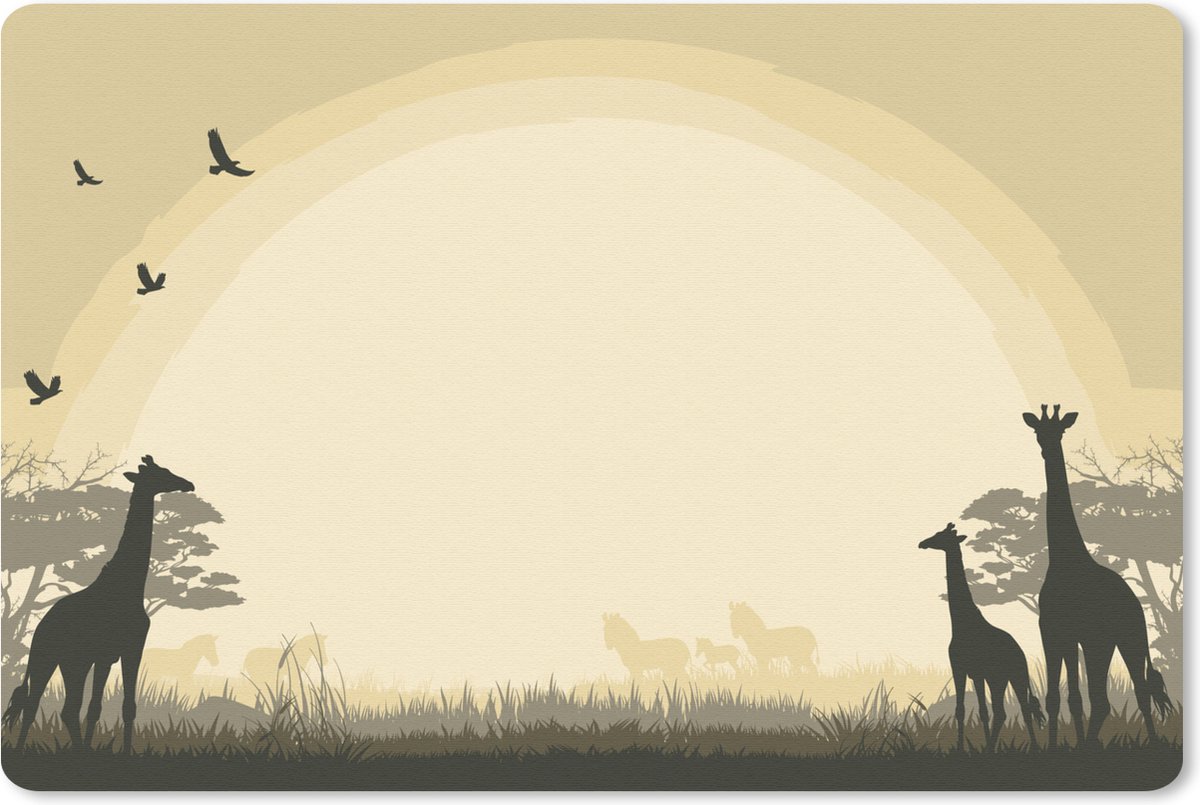 Muismat Afrika illustratie - Een illustratie van een Afrikaanse safari als achtergrond met giraffen muismat rubber - 27x18 cm - Muismat met foto