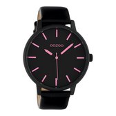 OOZOO Timepieces - Zwarte horloge met zwarte leren band - C10383 - Ø45