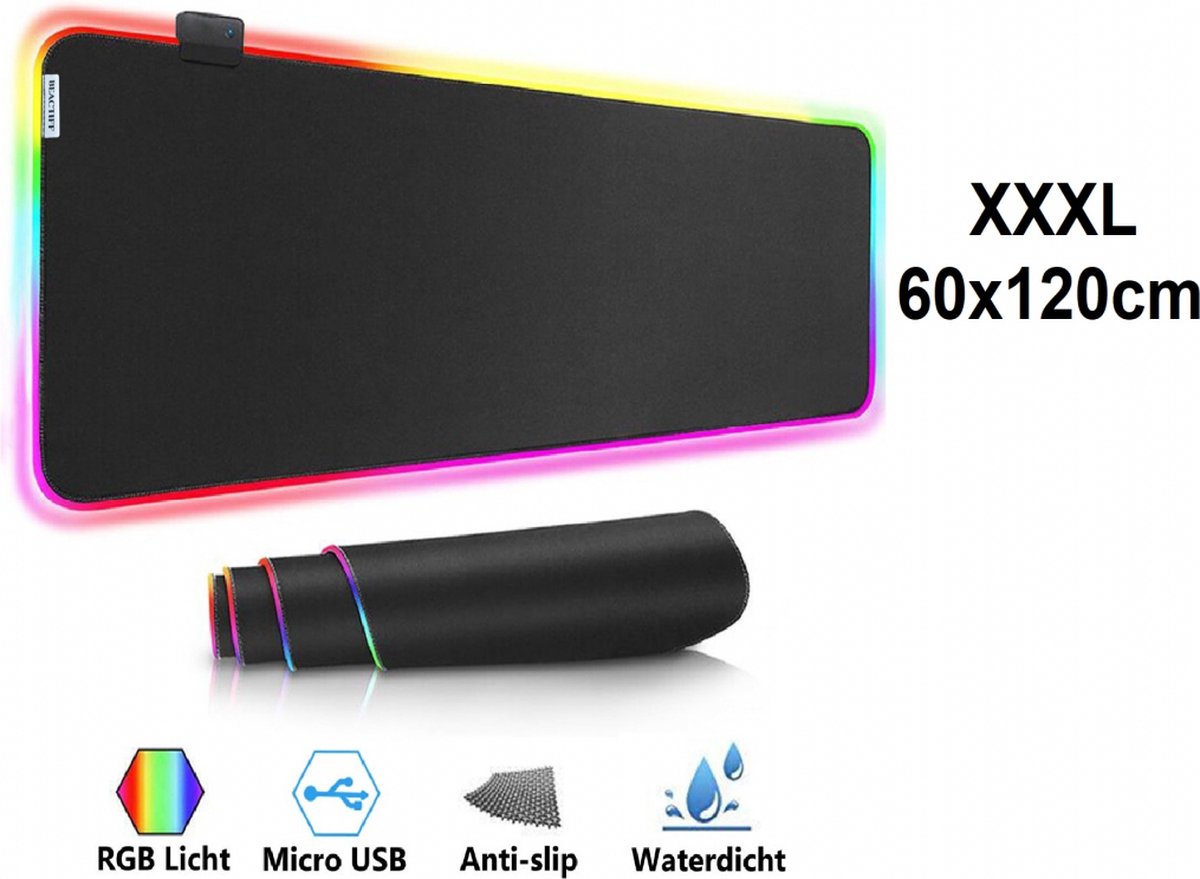 Muismat Gaming XXL-XXXL RGB LED 120x60cm bureau onderlegger | RGB Gaming Muismat | Mousepad | Pro RGB LED Muismat XXL | Anti-slip | Desktop Mat | LED | Computer Mat