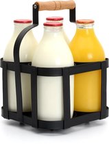 Vintage gepoedercoate stalen melkfles bezorgdrager - houdt 4 flessen vast