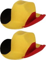 2x stuks cowboyhoed Belgie zwart geel rood - Landen vlag feestartikelen - Fans/supporters artikelen