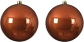 2x stuks kunststof kerstballen terra bruin 20 cm - glans - Onbreekbare plastic kerstballen