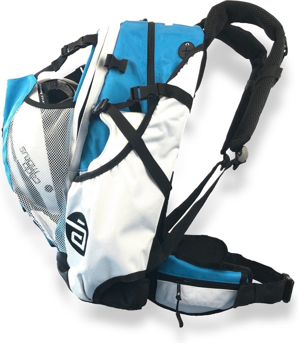 Cádomotus Airflow Sportrugzak 30+15L - Aqua Blauw - Super Lichte Sporttas voor o.a. Skeeleren, Schaatsen, Wielrennen en Mountainbike - Wedstrijdtas met Rugventilatie, Helmvak en Schoenenvak