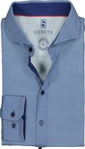 DESOTO slim fit overhemd - stretch tricot - jeans blauw structuur - Strijkvrij - Boordmaat: 43/44