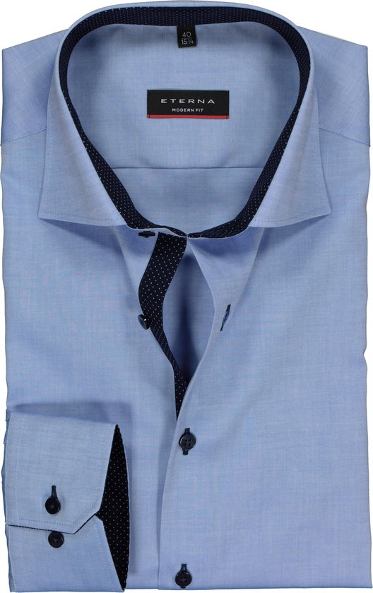 ETERNA modern fit overhemd - fijn Oxford heren overhemd - lichtblauw (blauw gestipt contrast) - Strijkvrij - Boordmaat: 43
