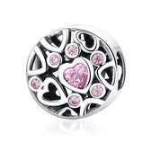 hart bead roze zirkonia | ronde hartjes bedel | Zilverana | geschikt voor Biagi , Pandora , Trollbeads armband | 925 zilver