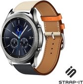Leer Smartwatch bandje - Geschikt voor  Samsung Gear S3 Classic & Frontier leren bandje - wit/donkerblauw - Strap-it Horlogeband / Polsband / Armband